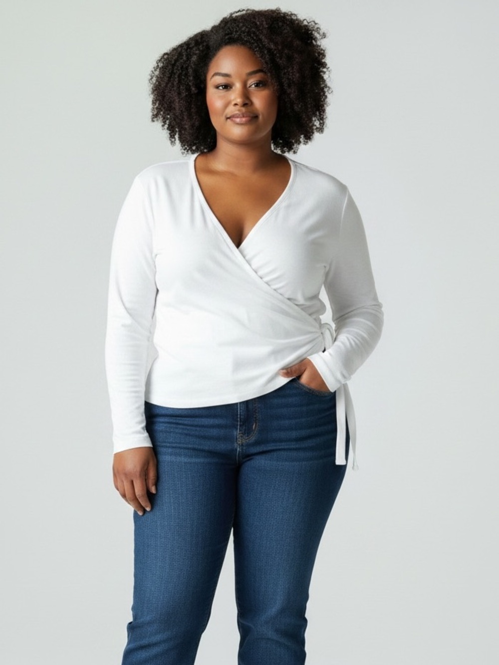 Georgette Women's White Wrap V-Neck Sweater